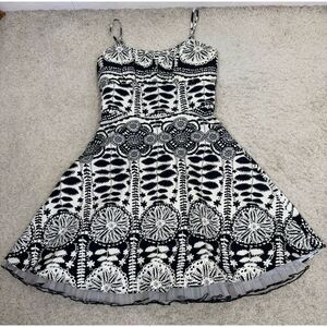 Nightway Womens Swing Dress With Crinoline Skirt Adj Straps Abstract Print Sz 10